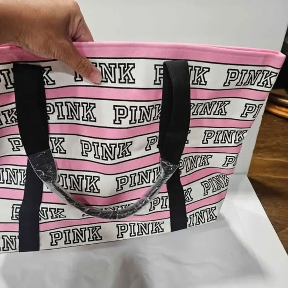 PINK Victoria's secret pink white striped tote bag